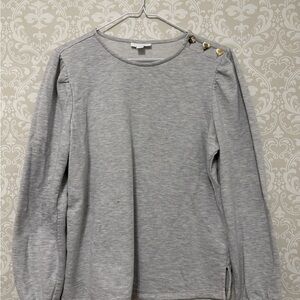 Charter Club Gray Sweatshirt with Gold Heart Button Detail